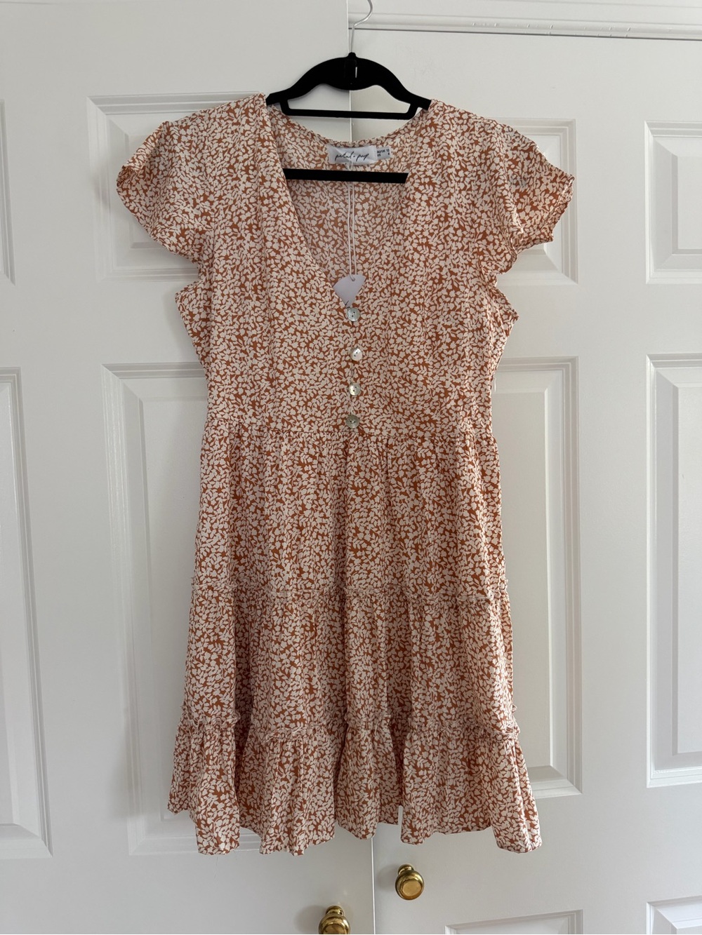Petal & Pup Peach Floral Button-Front Ruffle Dress - NEW